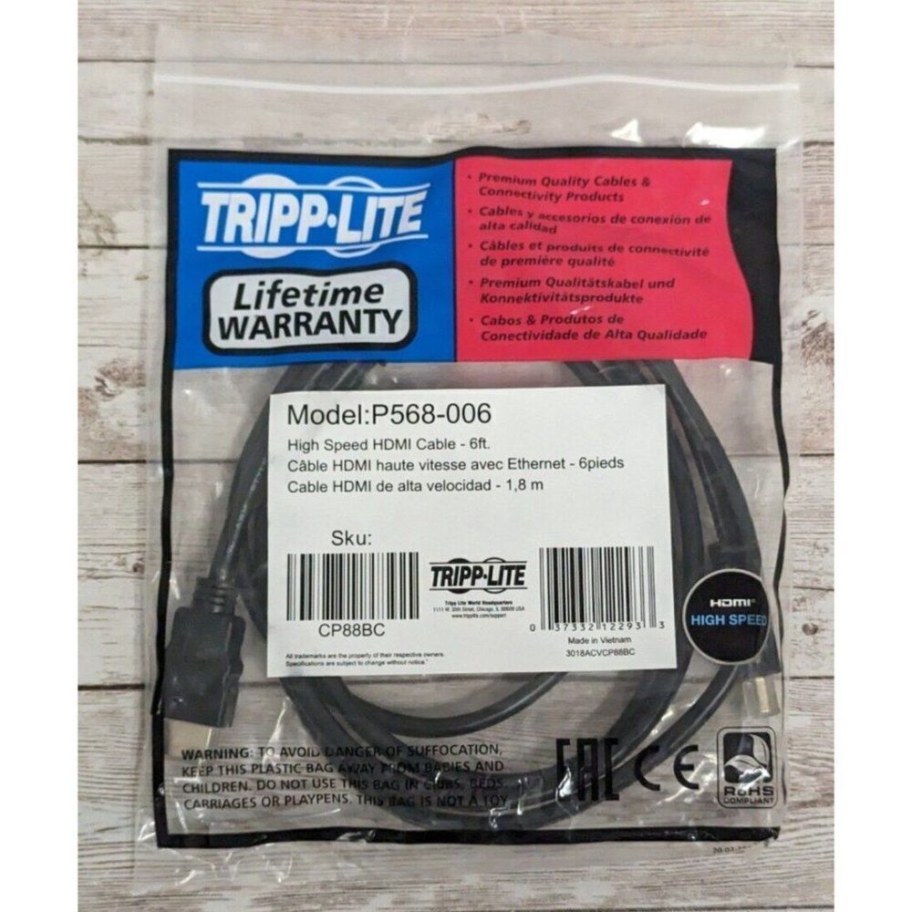 TRIPP LITE High-Speed HDMI Cable - 6ft - Model: P568-006 Black